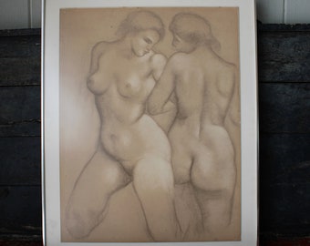 Vintage Beautiful Two Nude Voluptuous Women Lithograph Print Aristide Maillol 1961