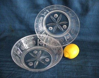 2 Antique EAPG Glass Willow Oak Wreath Vegetable Serving Bowls Early American Pattern Glass