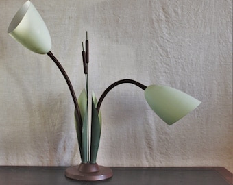 Vintage 50s Mid Century Modern Cattail and Calla Lily Lamp