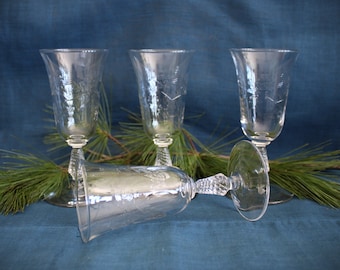 Set of 4 Vintage Rock Sharpe Fernleigh Wheel Cut Elegant Crystal Stemware Wine/Cocktail Glasses With Flowers and Leaves