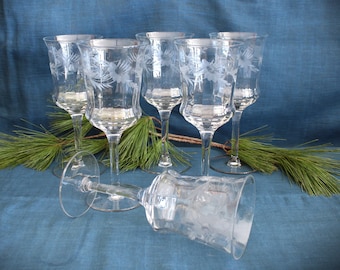 6 Vintage Tiffin Franciscan Wheel Cut Etched Elegant Glass Stemware Wine Cocktail Glasses