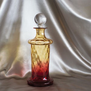 Antique Victorian Amberina Diamond Quilted Glass  Liquor or Wine Decanter