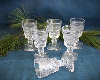 Set of 6 Vintage Imperial Clear Glass Cape Cod Cordials Stemware