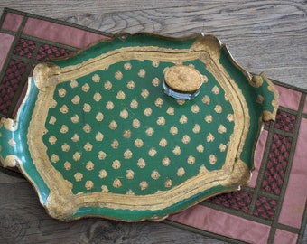 Vintage Gold and Green Italian Florentine Gilt Tray