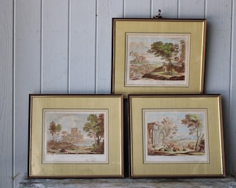 3 Antique Claude Le Lorrain 18th C Hand Colored Engravings Beautifully Framed