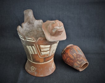 Authentic Antique Pre-Columbian Tiwanaku Feline Incense Vessel Artifact