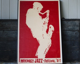 Vintage Earl Newman Monterey Jazz Festival 64 Silkscreen Poster Mid Century Modern