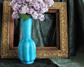 Antique Victorian Turquoise Cased Satin Glass Vase