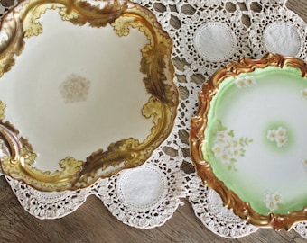 2 Antique Ornate Gilt Hand Painted Limoges Plates