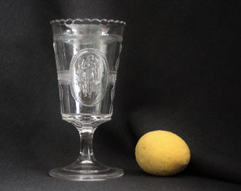 Antique EAPG Glass Cupid and Venus or Psyche aka Guardian Angel Celery Vase