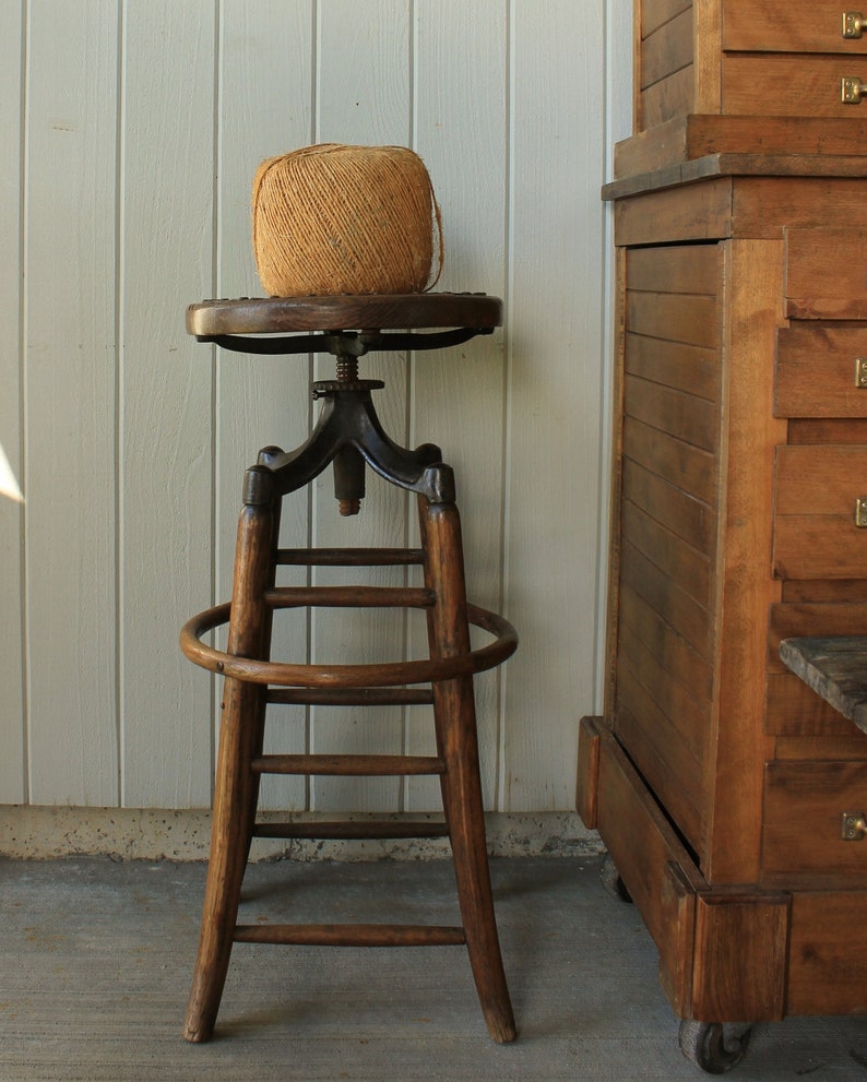 Antique Industrial Adjustable Swivel Drafting Stool | Etsy