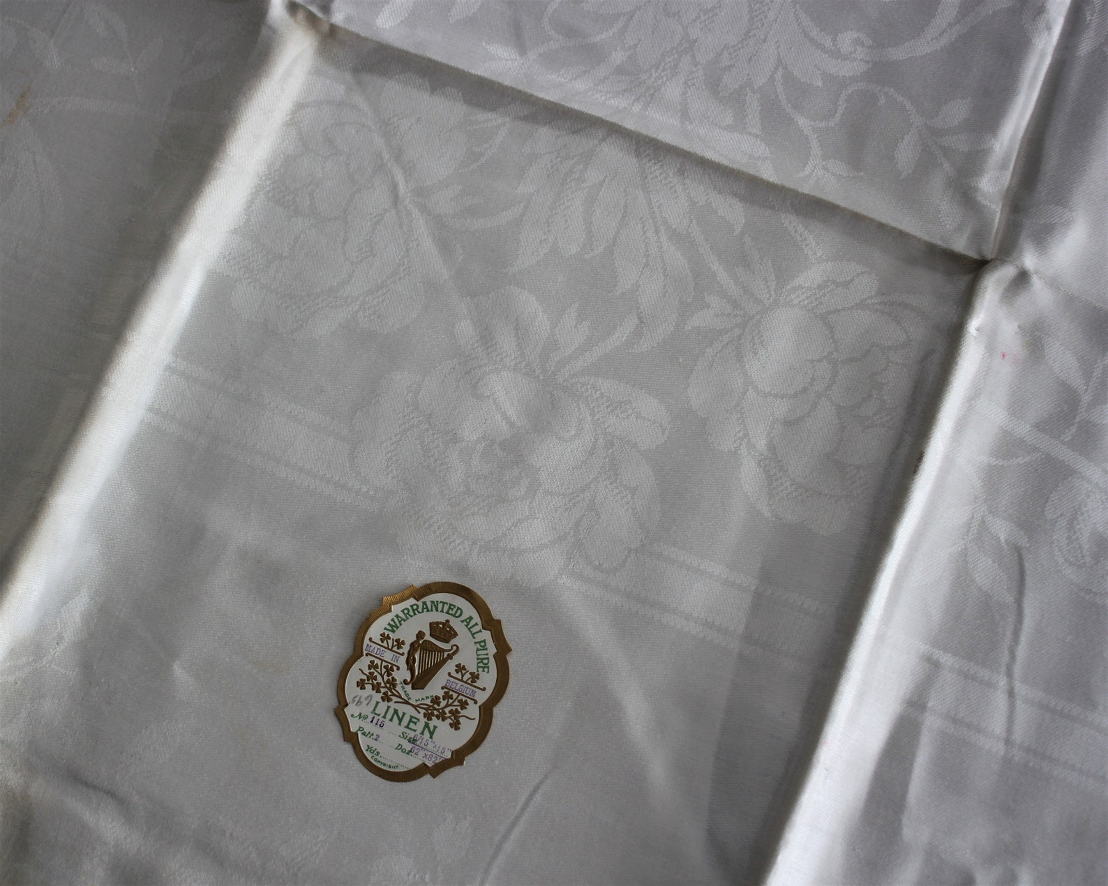 Antique Belgian Damask Linen Tablecloth With 8 Napkins New in Etsy