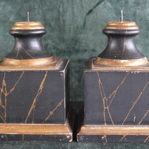 Pair Antique Marbleized Wood Pedestals Prickets Display Bases image 4