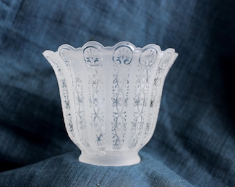 Antique Scalloped Acid Etched Frosted Glass Lamp Shade  2 1/4" fit