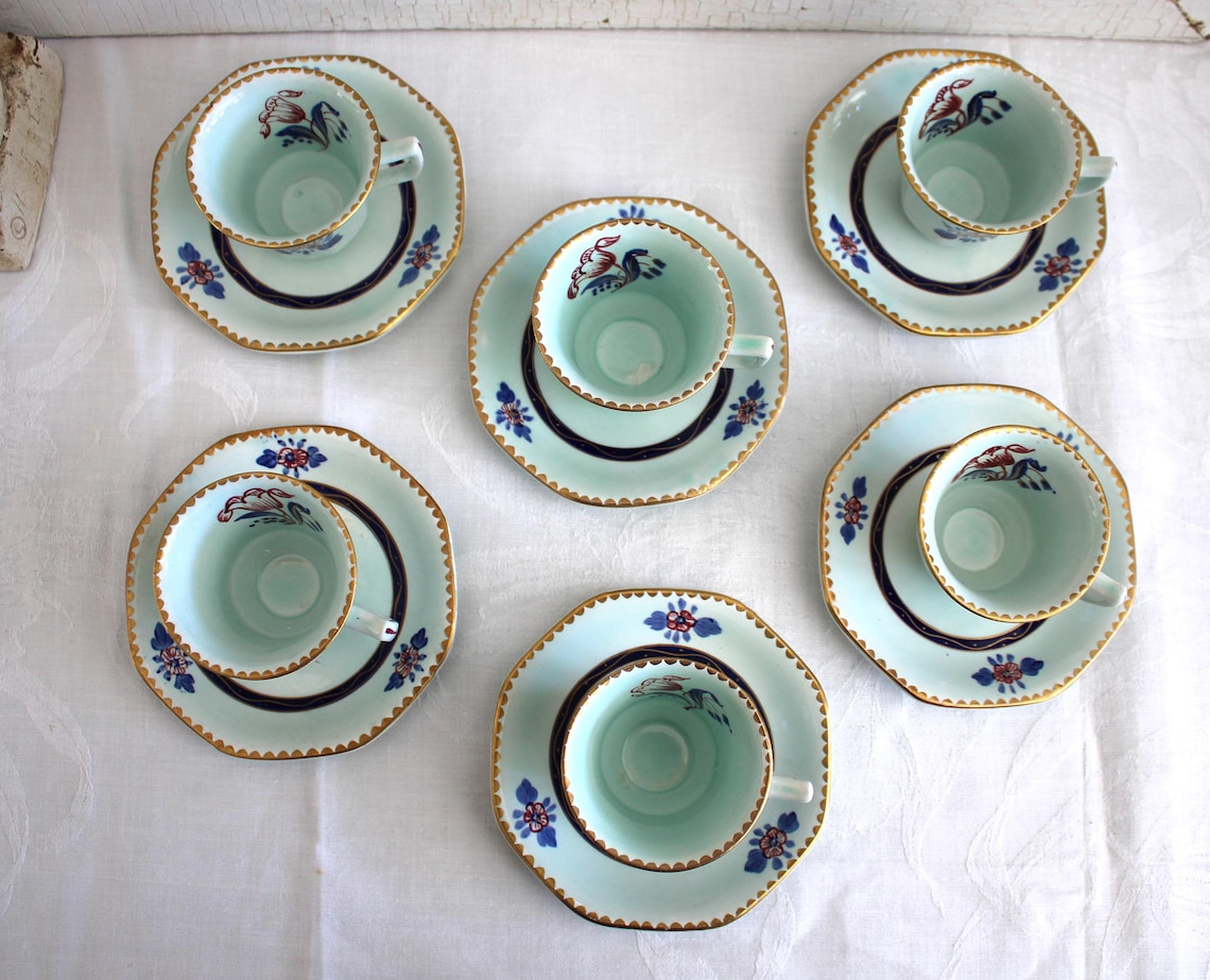 6 Antique Hand Painted English Adams Calyx Ware Demitasse Cups and ...