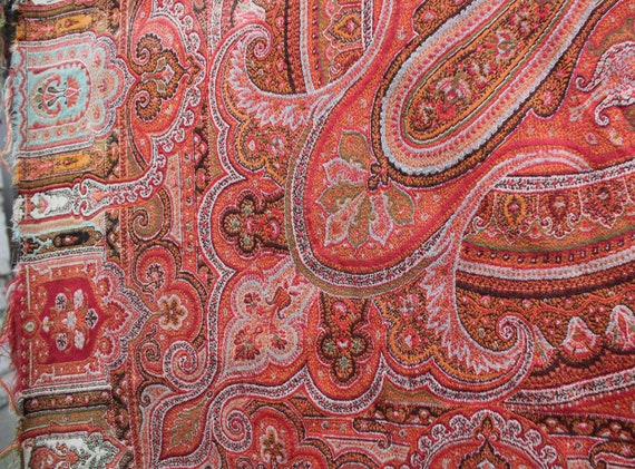 Antique Victorian Paisley Wool Shawl Scarf 68" X … - image 5