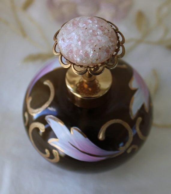Vintage DeVilbiss Hand Painted Amber Glass Perfum… - image 3