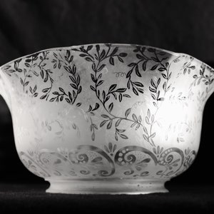 Antique Pretty Floral Etched Frosted Glass Gaslight Lamp Shade