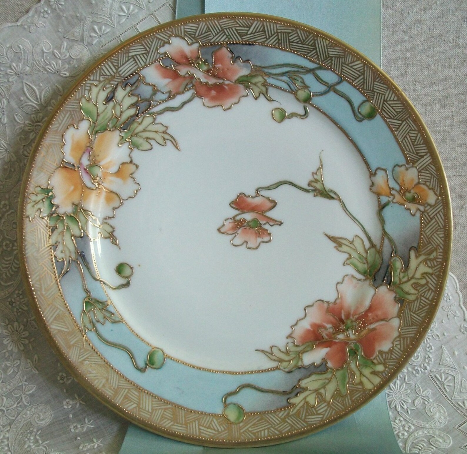 Vintage Nippon Noritake Hand Painted Gilt Poppies Plate Etsy