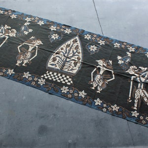 Antique Indonesian Batik Runner Tablecloth Wall Hanging Textile Print 74&quot; x 19 1/2&quot;
