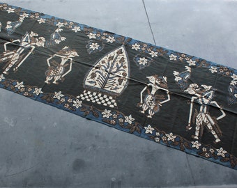 Antique Indonesian Batik Runner Tablecloth Wall Hanging Textile Print 74&quot; x 19 1/2&quot;