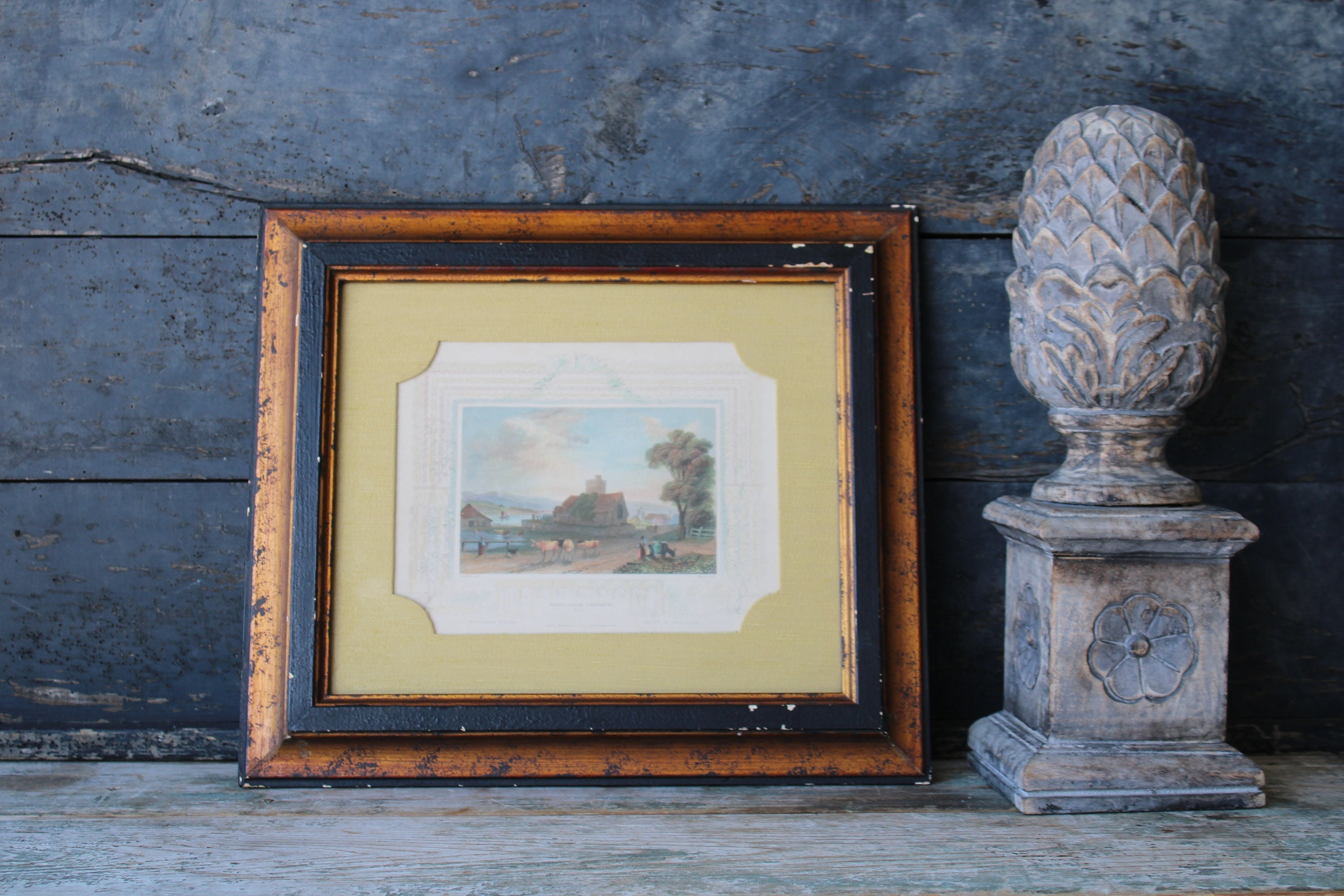 Antique Hand Colored Payne after Tombleson Steel Engraving - Wouldham Church, Kent, England Print - 19th c