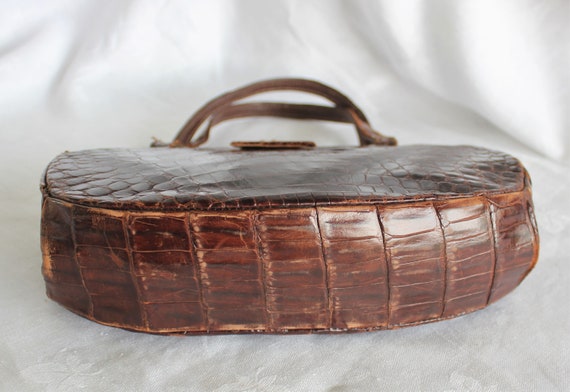 Vintage Brown Alligator Leather Handbag Purse - image 5