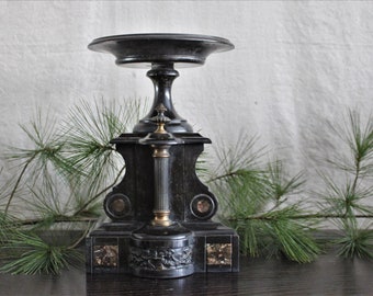 Antique Napoleon III Black Marble Candelabra Candle Column Fireplace Trim