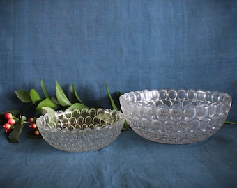 Pair of Antique EAPG Nested Bowls Baby Thumbprint Argus Flint Glass