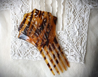 Vintage Art Deco Spanish Hair Comb Tortoise Shell Antique Hair Accessory Brown Vintage Faux Tortoise Shell Brown Tan Palm Tree Design  main image 4