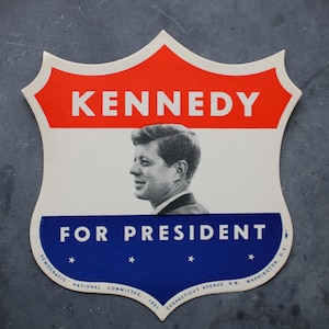 Authentic Vintage 1960 John F Kennedy for President JFK Shield Window Decal Unused