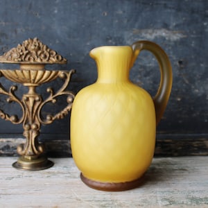 Antique Victorian Golden Yellow and White Cased Quilted Satin Glass Pitcher