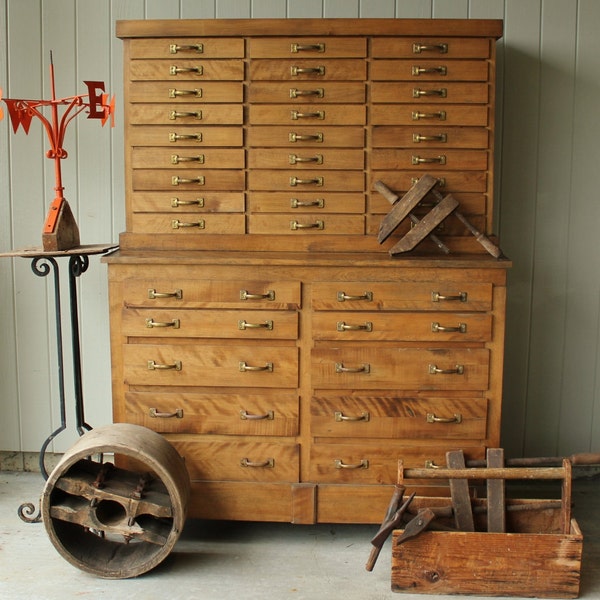 Reserved for Morgan    -     Large Antique Farmhouse Industrial Tool Chest of Drawers