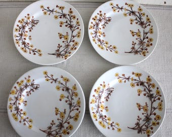 Platos de ensalada antiguos de porcelana Carlsbad, con flores amarillas, juego de 4