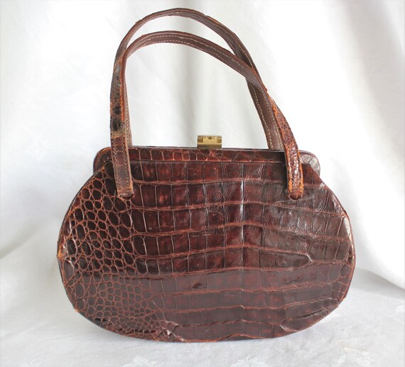 Vintage Brown Alligator Leather Handbag Purse - image 3
