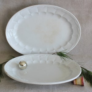 2 Antique Heavy Farmhouse White English Ironstone Platters Wheat Pattern