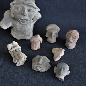 7 Authentic Antique Pre-Columbian Clay Head Figures
