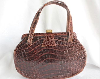 Vintage Brown Alligator Leather Handbag Purse