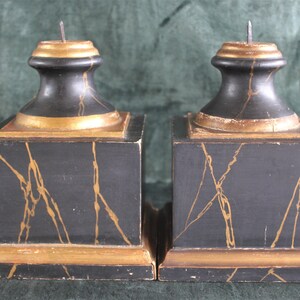 Pair Antique Marbleized Wood Pedestals Prickets Display Bases image 5