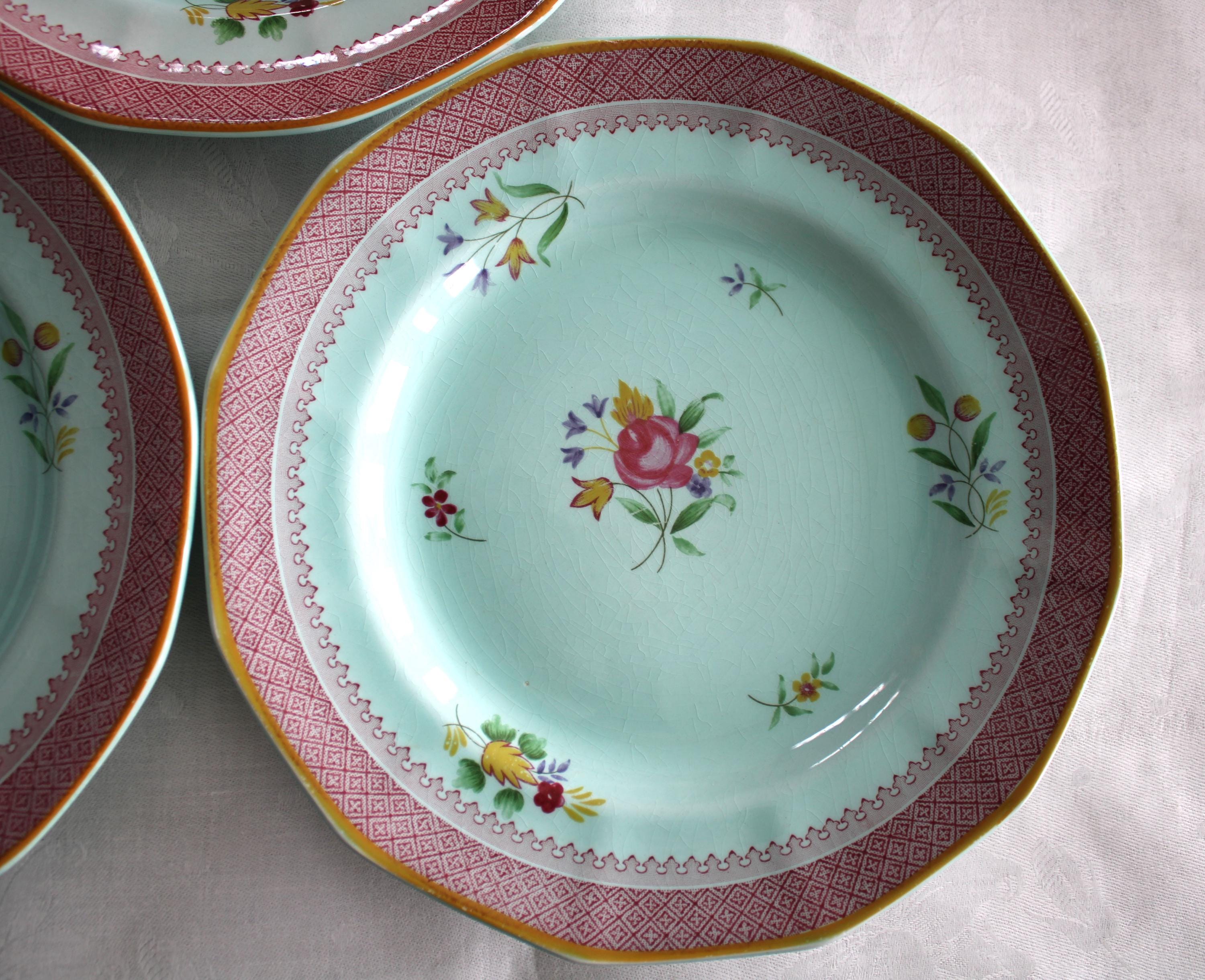 8 Antique Hand Painted English Adams Calyx Ware Salad Plates Lowestoft ...