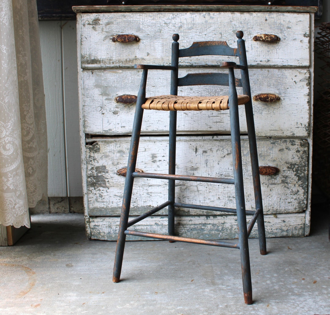 Vintage Children's Ladder Back High Chair in Chalky Blue Etsy
