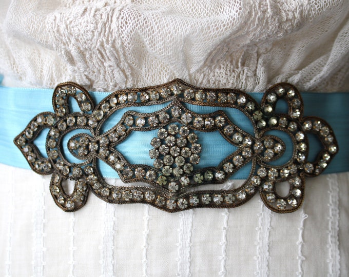 Antique Edwardian Paste Rhinestone on Metal Chain Applique for Dress ...