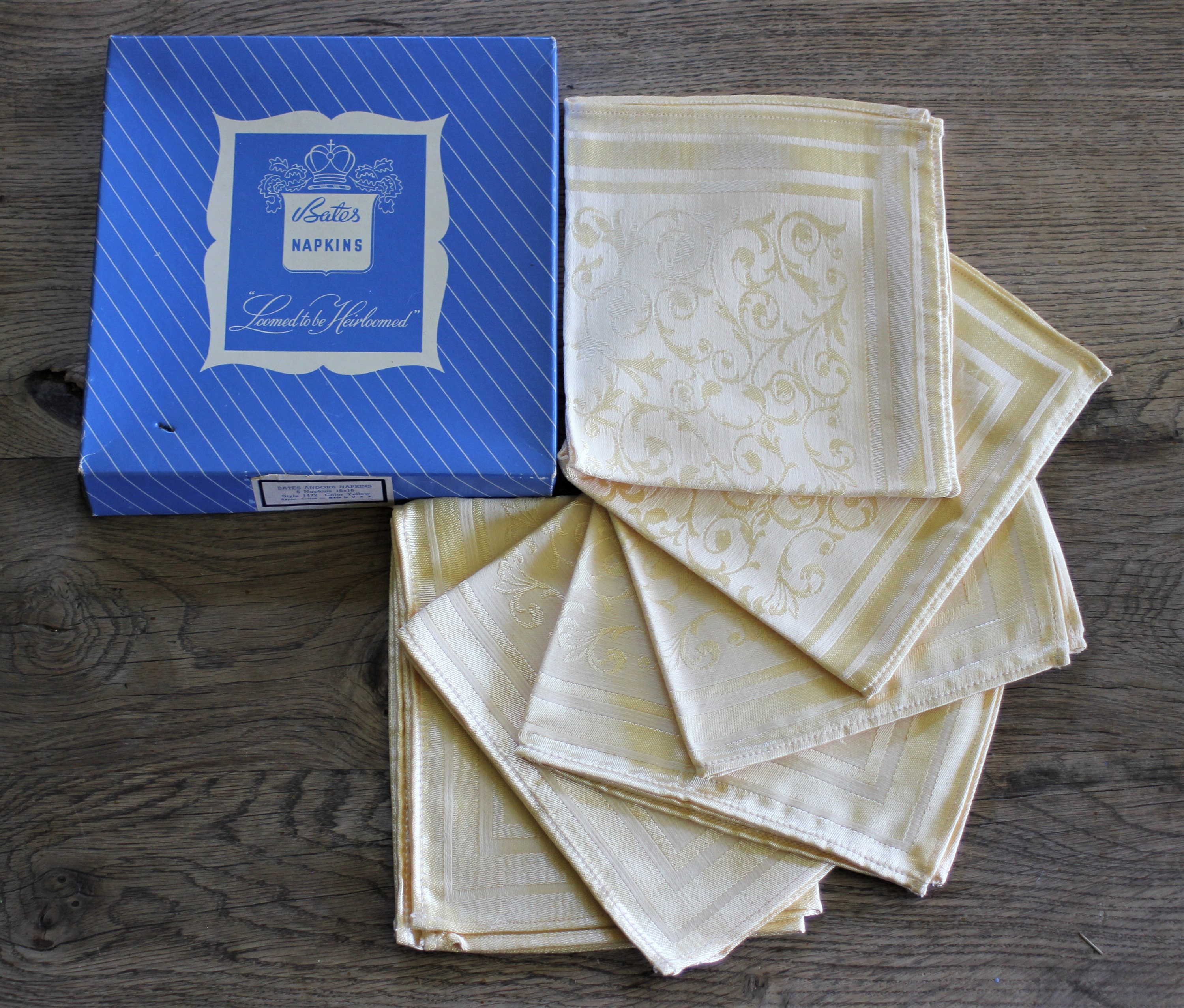 Set of 6 Unused Soft Yellow Damask Bates Andora Napkins Etsy