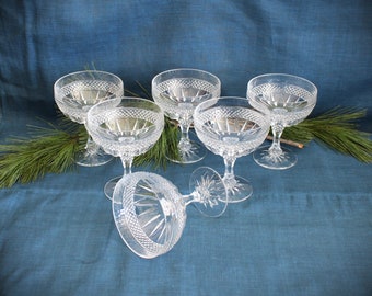 6 Vintage Crystal Stemware Wine Cocktail Sherbet Coupe Glasses