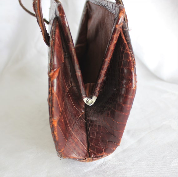 Vintage Brown Alligator Leather Handbag Purse - image 6