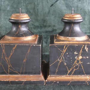 Pair Antique Marbleized Wood Pedestals Prickets Display Bases image 7