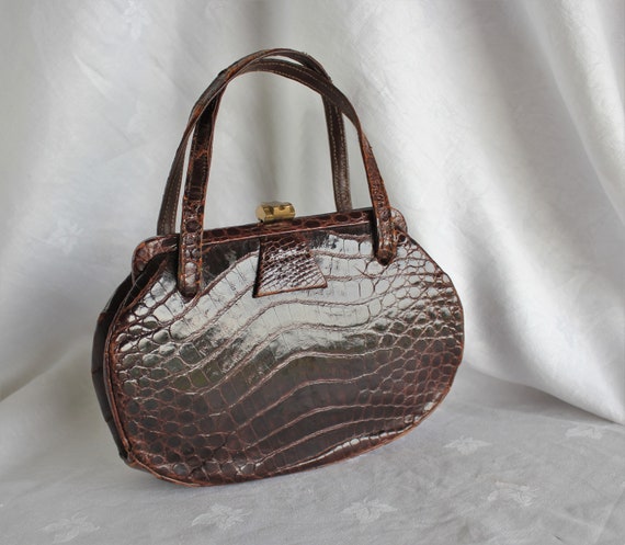 Vintage Brown Alligator Leather Handbag Purse - image 2