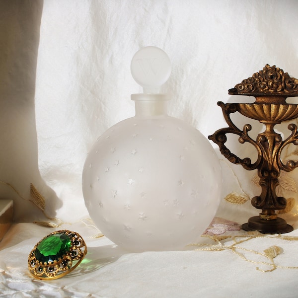 Vintage Lalique Worth Dans La Nuit Parfum, Perfume 13 oz. Flacon Frosted Glass Bottle with Stars
