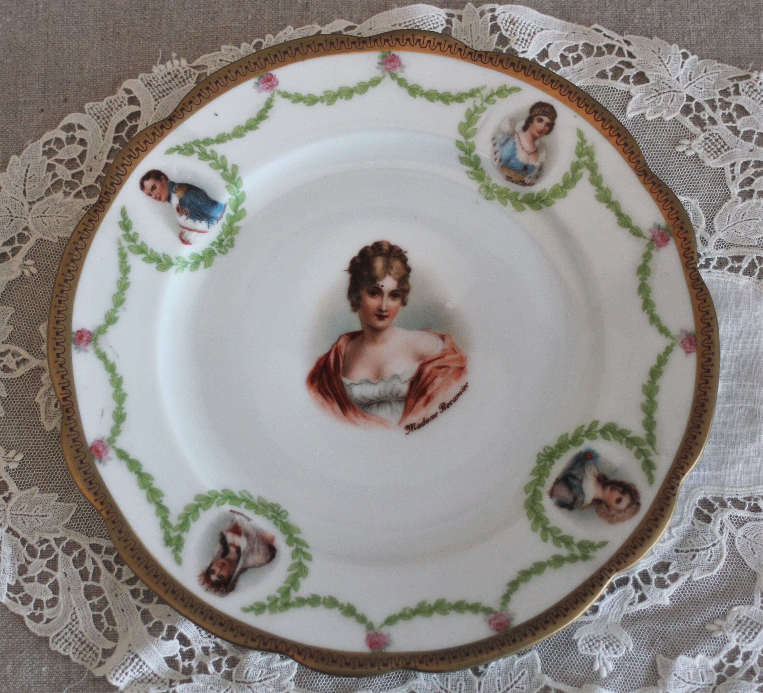 Antique Austrian M Z Gilt Cabinet Portrait Plate Moritz Zdekauer of Madame Recamier