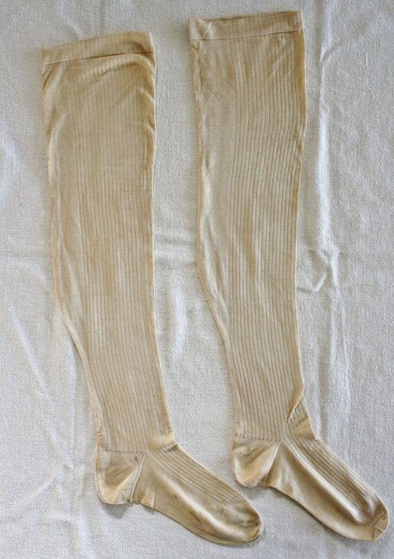 Antique Silk Seamed Thigh High Flapper Stockings B